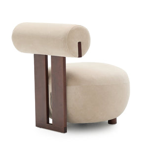 English Elm Modern Sculptural Velvet Accent Chair with Solid Wood Legs for Eclectic Living Spaces Light Brown,Walnut N776P420637B