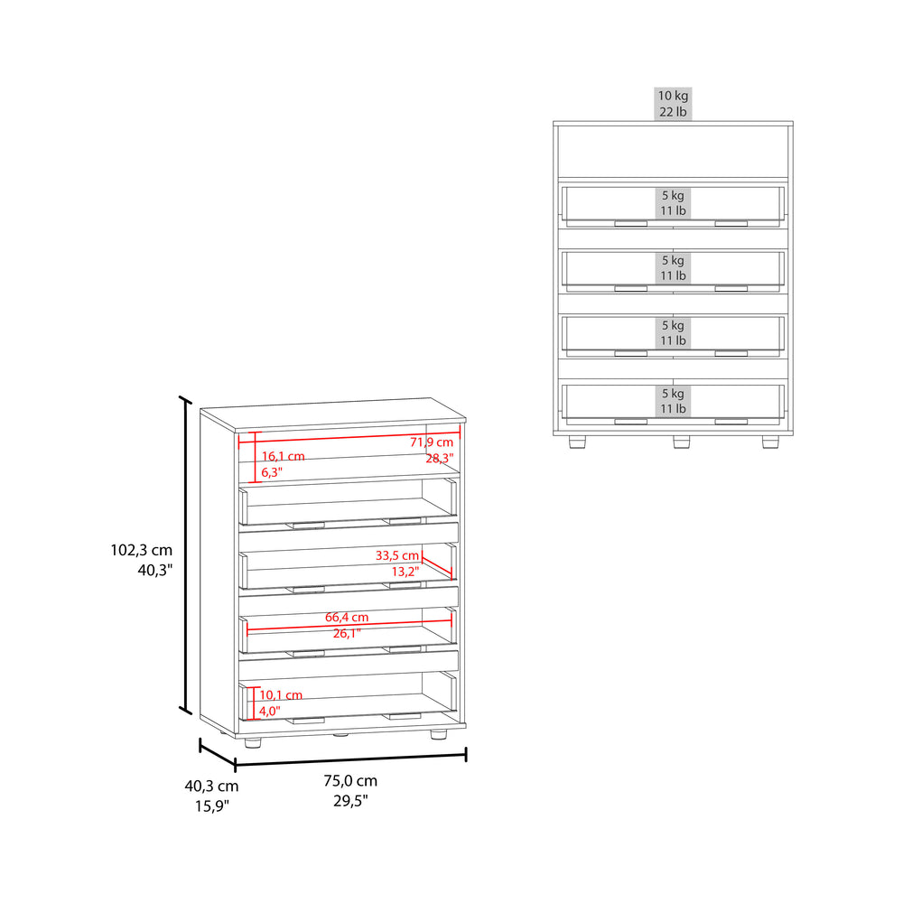 English Elm Tokio 4 Drawer Dresser with Open Shelf - Stained Walnut Modern Chest, Ample Storage, Sleek Contrast Finish B128P343765