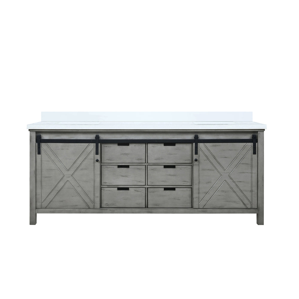 English Elm Ash Grey Double Bath Vanity 80 in W x 22 in D with White Quartz Top, Soft-Close Drawers & Ample Storage B2731P261003