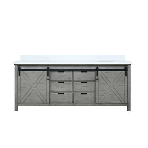 English Elm Ash Grey Double Bath Vanity 80 in W x 22 in D with White Quartz Top, Soft-Close Drawers & Ample Storage B2731P261003