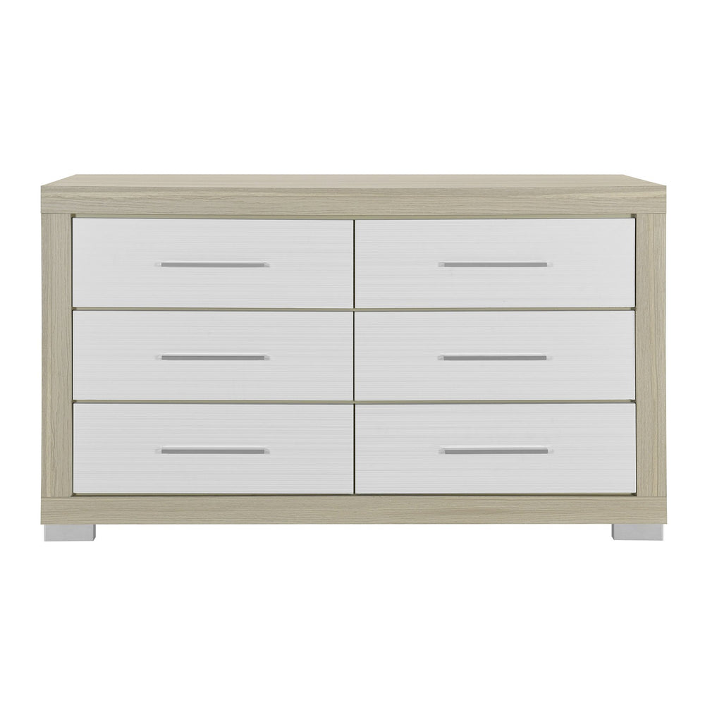 English Elm ELSA Two-Tone Solid Wood Chest with Bar Handles and Spacious Drawers on Sturdy Block Style Legs Natural+White 62.83 L x 19.21 W x 38.62 H B201P347836