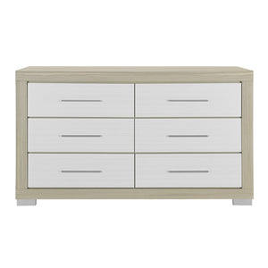 English Elm ELSA Two-Tone Solid Wood Chest with Bar Handles and Spacious Drawers on Sturdy Block Style Legs Natural+White 62.83 L x 19.21 W x 38.62 H B201P347836
