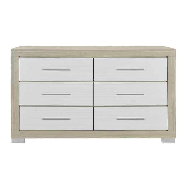 English Elm ELSA Two-Tone Solid Wood Chest with Bar Handles and Spacious Drawers on Sturdy Block Style Legs Natural+White 62.83 L x 19.21 W x 38.62 H B201P347836