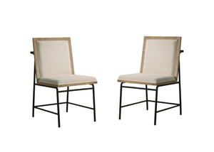 English Elm Massimo Six Piece Extendable Oak Dining Set with Bench and Cream Upholstered Chairs B2749S00305