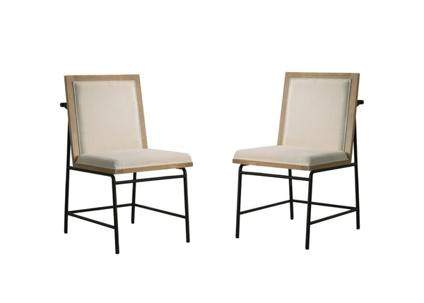 English Elm Massimo Six Piece Extendable Oak Dining Set with Bench and Cream Upholstered Chairs B2749S00305