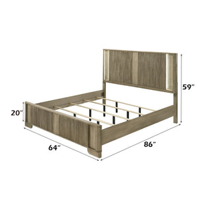English Elm Lakkari Antique Oak Queen Bed Paneled Headboard Led Lighting Elevated Frame B2756S00011