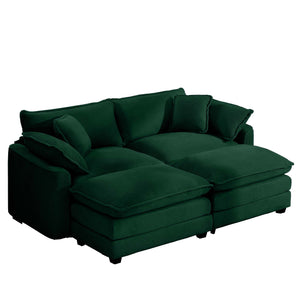English Elm Corduroy Two-Seater Sofa With Ottoman - Chic Green Comfort For Small Spaces & Cozy Living Rooms W714S00811