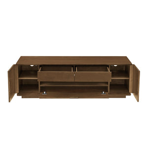 English Elm 59" Mid-century Walnut Entertainment Center Low Profile Media Console with Carved Cabinets W1801P457802