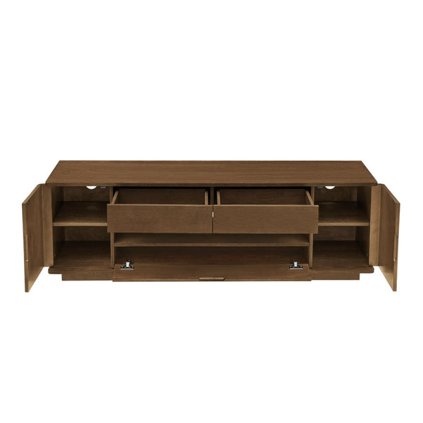 English Elm 59" Mid-century Walnut Entertainment Center Low Profile Media Console with Carved Cabinets W1801P457802