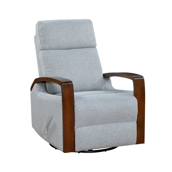 English Elm New Luxurious Swivel Glider Reclining Chair in Gray Boucle Fabric with Wooden Arms, Plush Foam Padding, 360° Swivel and Smooth Recline for Living Room or Nursery B011P395823