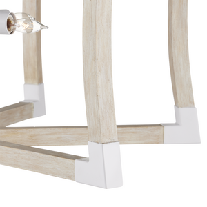 Bastian Sandstone Lantern - Elegant Arts & Crafts Inspired Chandelier in Sugar White and Wood Finish
