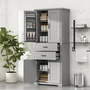 English Elm [video] Floor to Ceiling Matte Storage Cabinet with Drawers Shelves and Adjustable Interior Gray N759P407762E