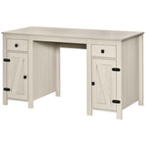 English Elm Homcom Farmhouse Computer Desk With Storage, Home Office Desk With 2 Drawers and 2 Cabinets, Cream White