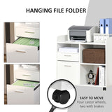 English Elm Vinsetto Filing Cabinet Printer Stand Mobile Lateral File Cabinet With 2 Drawers, 3 Open Storage Shelves For Home Office Organization, White