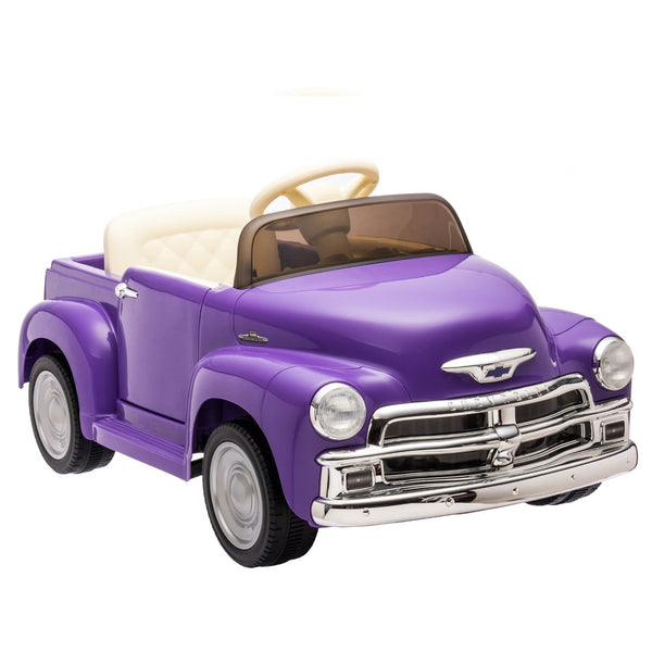 English Elm 12v Chevrolet 3100 Licensed Vintage Pickup Ride on Truck with Led Lights and Parent Remote Purple W1578P214181