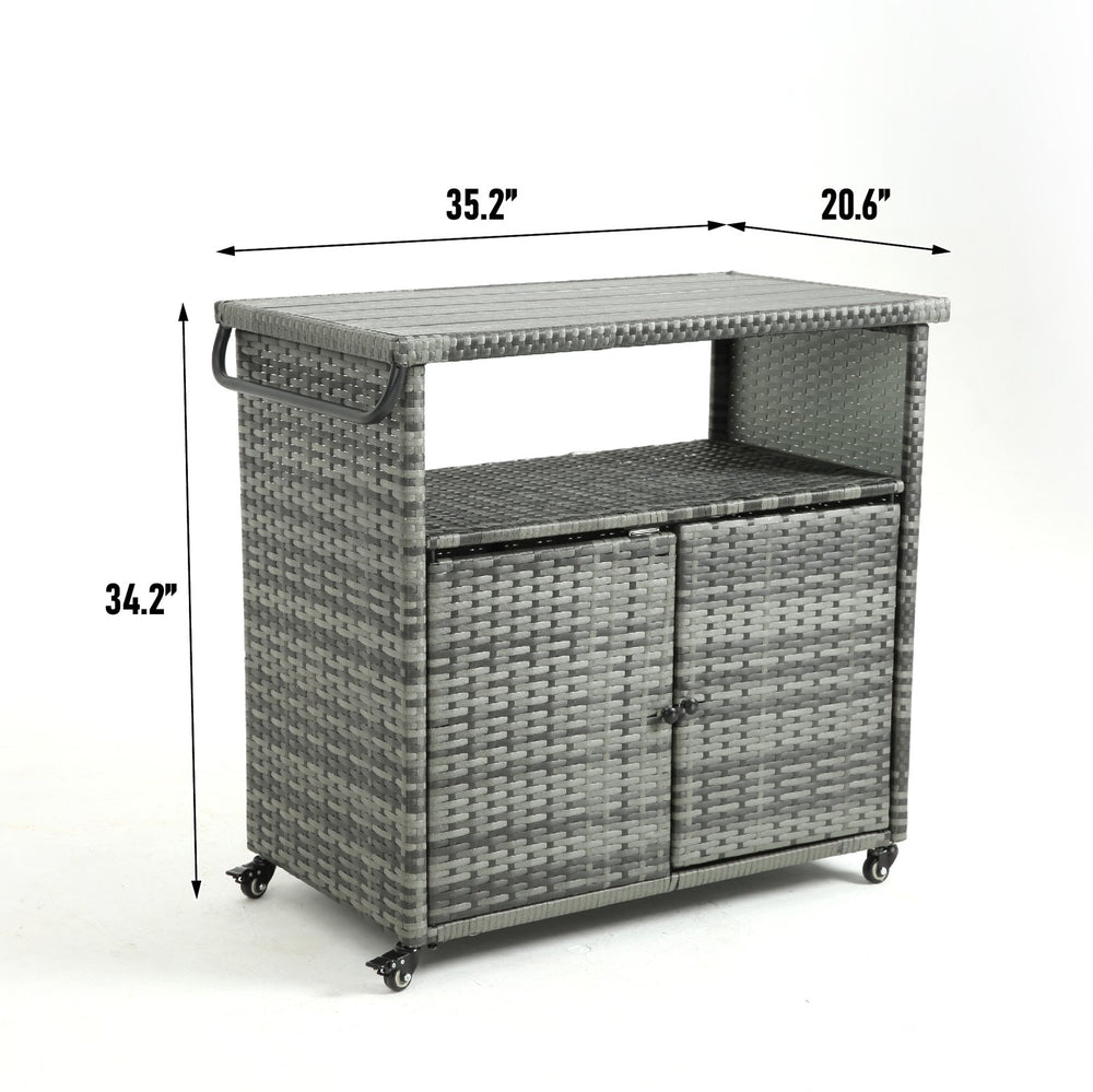 English Elm Outdoor Wicker Bar Cart Rolling Patio Beverage Cart with Wheels, Rattan Style Steel Frame Table W640P175461