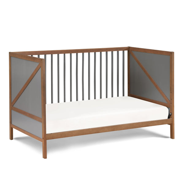 English Elm Pixie Mid-Century 3-in-1 Convertible Crib with Solid Panels, Z-Design Accent and 3 Heights for Growth Walnut Brown B022P204878