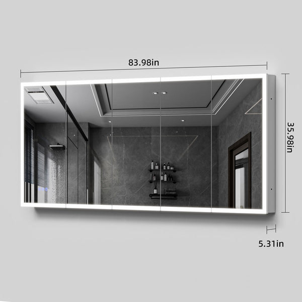 English Elm Led Lighted Medicine Cabinet With Mirror - 84"X36" Anti-Fog, Adjustable Shelves & Dimmable Lighting W3735P374537