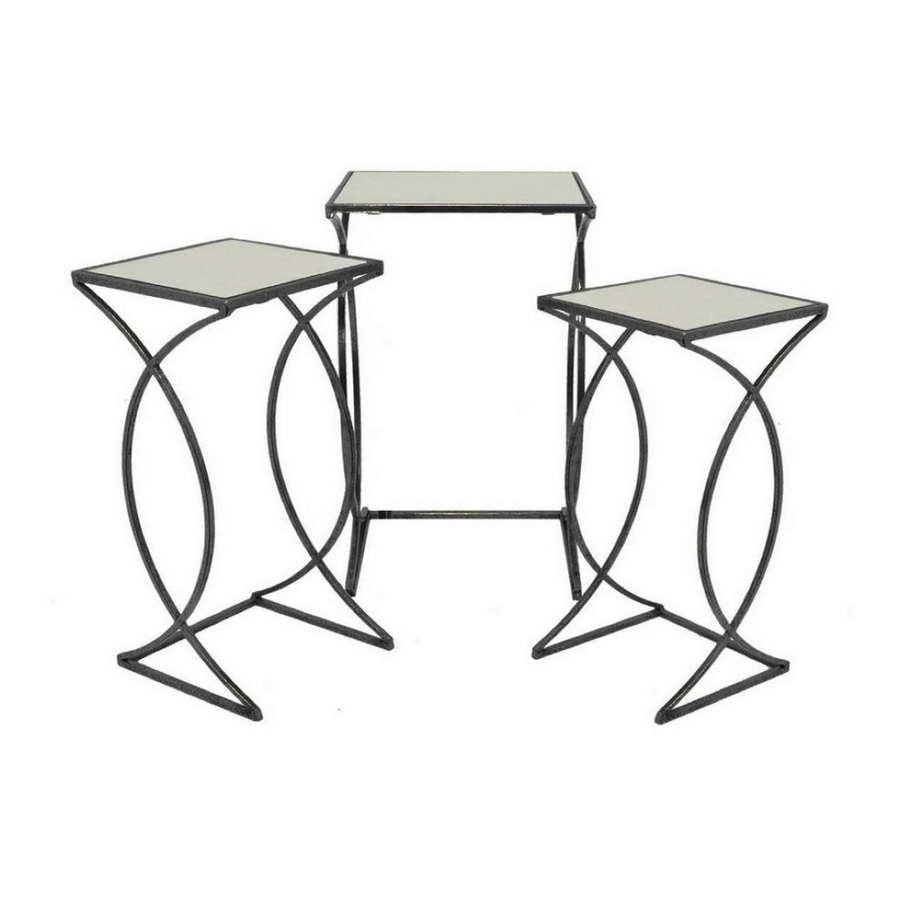 English Elm Buckley Black Metal Plant Stand with Mirrored Shelves for Glam Living Room Decor B056P416872