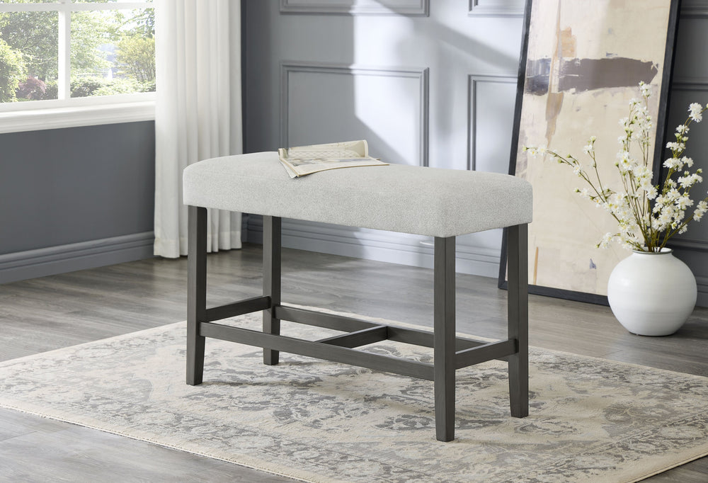 English Elm Selena Light Gray Fabric Counter Height Bench with Gray Wood Frame and Wooden Footrest, Seats Two Comfortable Modern Dining Seating B061P406090