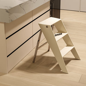 English Elm Home Foldable Ladder Frame multi-use ABS+Steel stool side table bookshelf anti-slip compact stand White W3318P308256