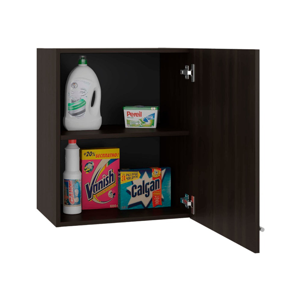English Elm So- Hi Melamine Wall Cabinet Single Door Slim Storage for Kitchen or Laundry Room Walnut B128P485403