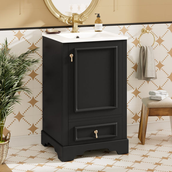 English Elm 20 Inch Bathroom Vanity with Ceramic Sink, Soft-Close Door, Adjustable Shelf, Smart Storage Organizing Design Black N729P299505B