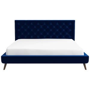 English Elm Ashcroft Furniture - Dillon Luxurious Blue Velvet King Platform Bed With Scrolled Headboard And Nailhead Trim Design B183S00093