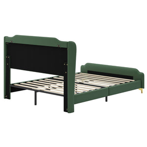 English Elm Christopher Knight Home® - Queen PU Leather Bed with Wingback Headboard & Footboard, Gold Accent Platform, 12 Slats, Sturdy Support Green 64 L x 21 W x 9.25 H N761P205938G