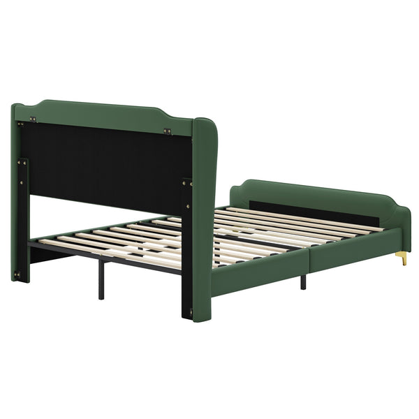 English Elm Christopher Knight Home® - Queen PU Leather Bed with Wingback Headboard & Footboard, Gold Accent Platform, 12 Slats, Sturdy Support Green 64 L x 21 W x 9.25 H N761P205938G