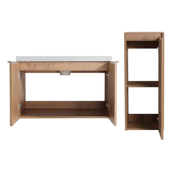 English Elm 30" Wall-Mounted Bathroom Vanity With Resin Sink & Side Cabinet For Modern Space-Saving Style W999S00219