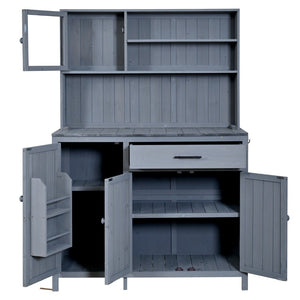 English Elm (with Hutch) Topamx Solid Fir Potting Bench Patio Workstation Spice Rack Drawer Gray N717P404330E