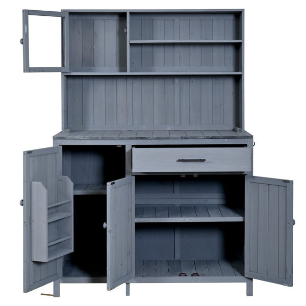 English Elm (with Hutch) Topamx Solid Fir Potting Bench Patio Workstation Spice Rack Drawer Gray N717P404330E