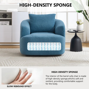 English Elm 360° Swivel Barrel Chair Teddy Fleece Upholstery with Pillow for Bedroom Reading Nook W1803P362979