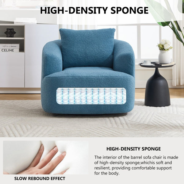 English Elm 360° Swivel Barrel Chair Teddy Fleece Upholstery with Pillow for Bedroom Reading Nook W1803P362979
