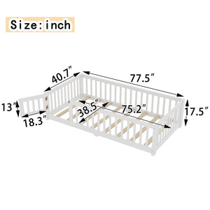 English Elm Twin Twin Size Floor Bed with Safety Guardrails and Playful Door for Kids, Pine/Plywood, Low Profile White W1580P338944