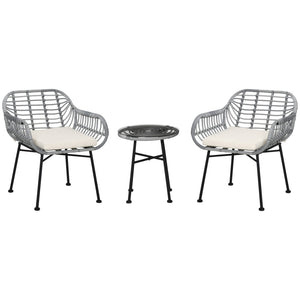 English Elm Outsunny 3-Piece Modern Bistro Set With Cushions, Hand-Woven Rattan & Tempered Glass For Outdoor Comfort W2225P200744-GIGA