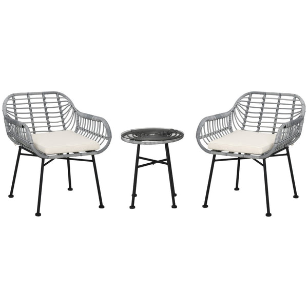 English Elm Outsunny 3-Piece Modern Bistro Set With Cushions, Hand-Woven Rattan & Tempered Glass For Outdoor Comfort W2225P200744-GIGA