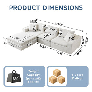English Elm Cloud Couch Modular 4 Seater Sofa with Washable Linen and Pocket Spring Cushions Beige W1765S00141