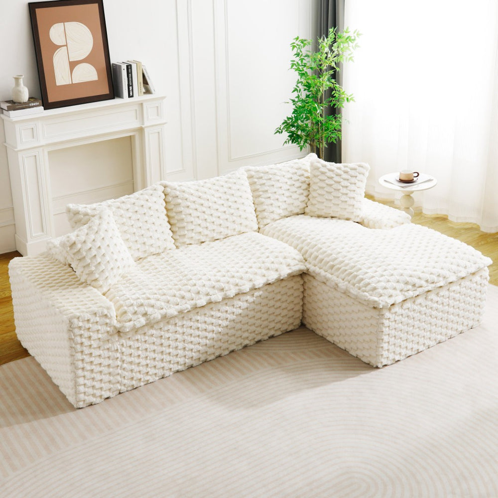 English Elm White Turtle Velvet Convertible Sofa: Chic Twin-Seat Design With Right Chaise For Ultimate Comfort W3371S00036-GIGA