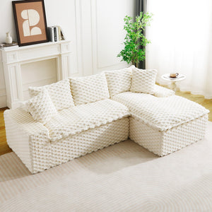 English Elm White Turtle Velvet Convertible Sofa: Chic Twin-Seat Design With Right Chaise For Ultimate Comfort W3371S00036-GIGA