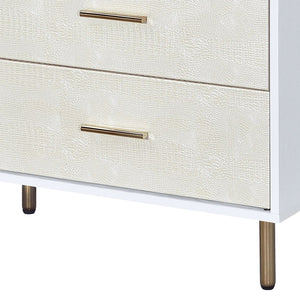 English Elm Myles Champagne & Gold Finish Dresser with Faux Crocodile Drawers, Metal Legs, 6 Storage Drawers B2726P277149