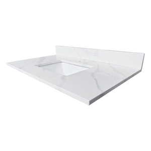 English Elm 37-inch Carrara Quartz Vanity Top Undermount Sink Marble Veined Stain Resistant Bath W2699P459405