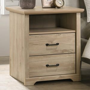 English Elm Elettra Two Drawer Nightstand with Usb Charging Oak Finish Sleek Bedroom Storage Light Oak B2749P413342