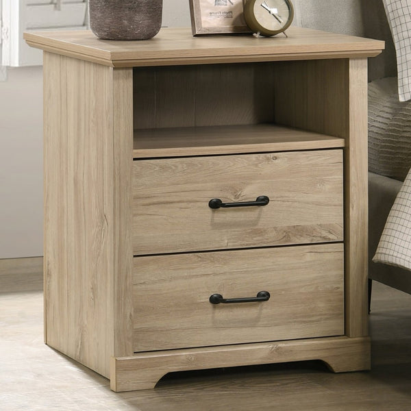 English Elm Elettra Two Drawer Nightstand with Usb Charging Oak Finish Sleek Bedroom Storage Light Oak B2749P413342