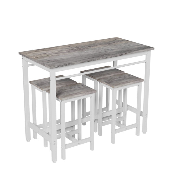 English Elm 5-piece Oak White 5PC Modern Bar Table Set with 4 Stools, Metal Frame & MDF, 47.5"x23.7"x35.5" W578P310676