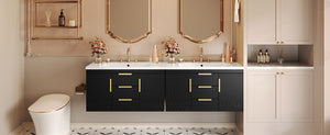 English Elm 36'' Wall Mounted Bathroom Vanity with Sink, Floating MDF Cabinet, 2 Drawers, Rust-Resistant Handles Black N710P253035B