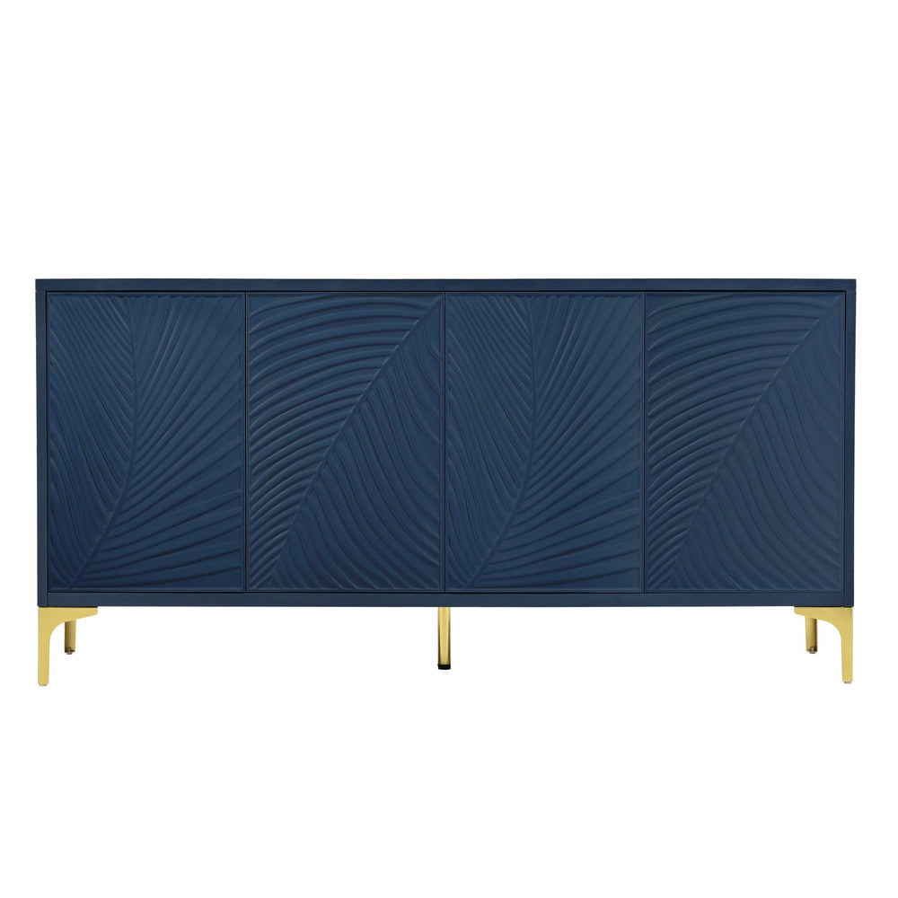 English Elm Modern 4-door Sideboard with Carved Surface, Adjustable Shelves, Spacious Storage for Entryway & Living Room W2696P280000
