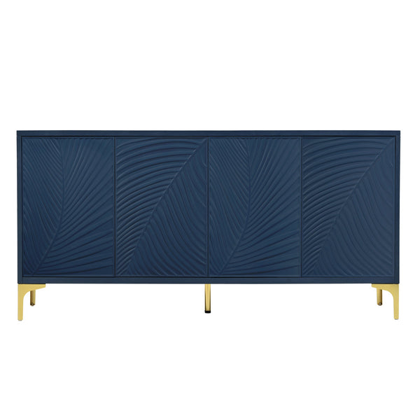English Elm Modern 4-door Sideboard with Carved Surface, Adjustable Shelves, Spacious Storage for Entryway & Living Room W2696P280000