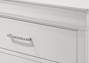 English Elm 1pc Modern Glam Two-Drawer Nightstand 21.65"x15.75"x23.7" Solid Wood White with Crystal Accents B011P304434